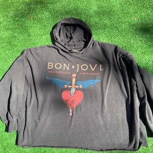 Bon Jovi 'You Give Love A Bad Name' Heart & Dagger Distressed Graphic Hoodie